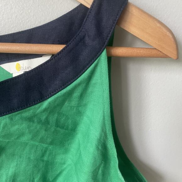 Boden Linen Sheath Dress‎ Womens Size 6R Green And Navy midi Bow - Picture 8 of 11